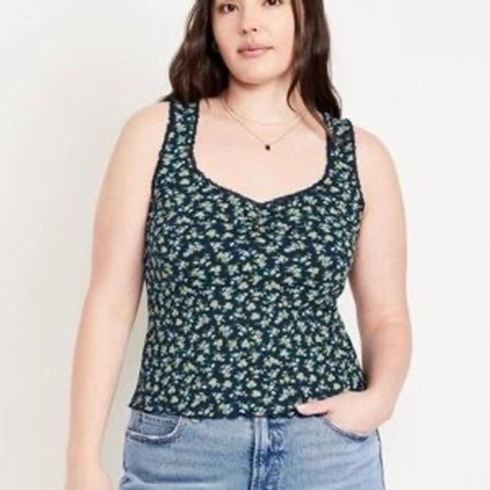 Old Navy Floral Ruched Tank Top Navy Blue Yellow White Women's Size 2X